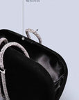 Luxe zwart fluwelen feestclutch-fonkelende diamanten riem