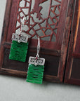 Boucle d'oreille pendante en jade véritable avec le caractère '囍' de style chinois