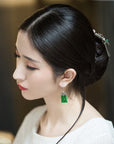 Boucle d'oreille pendante en jade véritable avec le caractère '囍' de style chinois