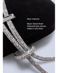 Luxe zwart fluwelen feestclutch-fonkelende diamanten riem