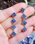 Blue Lucky Clover Longline Drop Earrings
