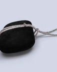 Luxe zwart fluwelen feestclutch-fonkelende diamanten riem