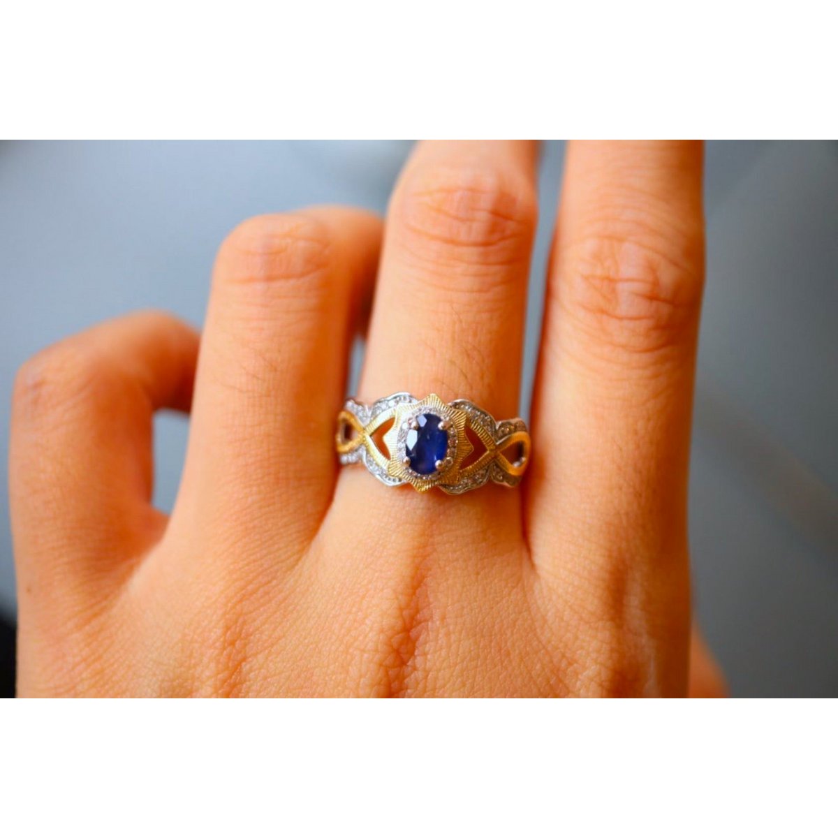 Sapphire Crown - Gouden vermeil fancy Sapphire ring met koninklijk frame - verstelbaar - Echte saffier edelstenen