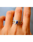 Sapphire Crown - Bague saphir fantaisie vermeil or avec cadre royal - réglable - Véritables pierres précieuses saphir