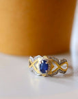 Sapphire Crown - Bague saphir fantaisie vermeil or avec cadre royal - réglable - Véritables pierres précieuses saphir
