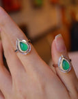 Koningsgroen - Sterling zilveren groene onyx peer geslepen ring - verstelbaar