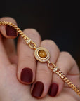 Franse vintage stijl schakelarmband met Tijgeroog steen - Verguld