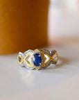Sapphire Crown - Bague saphir fantaisie vermeil or avec cadre royal - réglable - Véritables pierres précieuses saphir