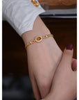 Franse vintage stijl schakelarmband met Tijgeroog steen - Verguld