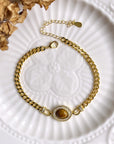 Franse vintage stijl schakelarmband met Tijgeroog steen - Verguld