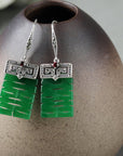 Boucle d'oreille pendante en jade véritable avec le caractère '囍' de style chinois