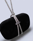 Luxe zwart fluwelen feestclutch-fonkelende diamanten riem