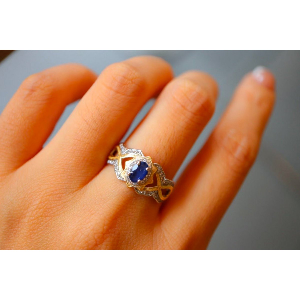Sapphire Crown - Gouden vermeil fancy Sapphire ring met koninklijk frame - verstelbaar - Echte saffier edelstenen