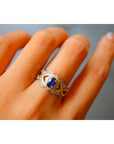 Sapphire Crown - Bague saphir fantaisie vermeil or avec cadre royal - réglable - Véritables pierres précieuses saphir