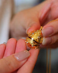 Véritable collier pendentif médaillon oeuf en or royal rubis
