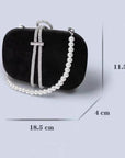 Luxe zwart fluwelen feestclutch-fonkelende diamanten riem