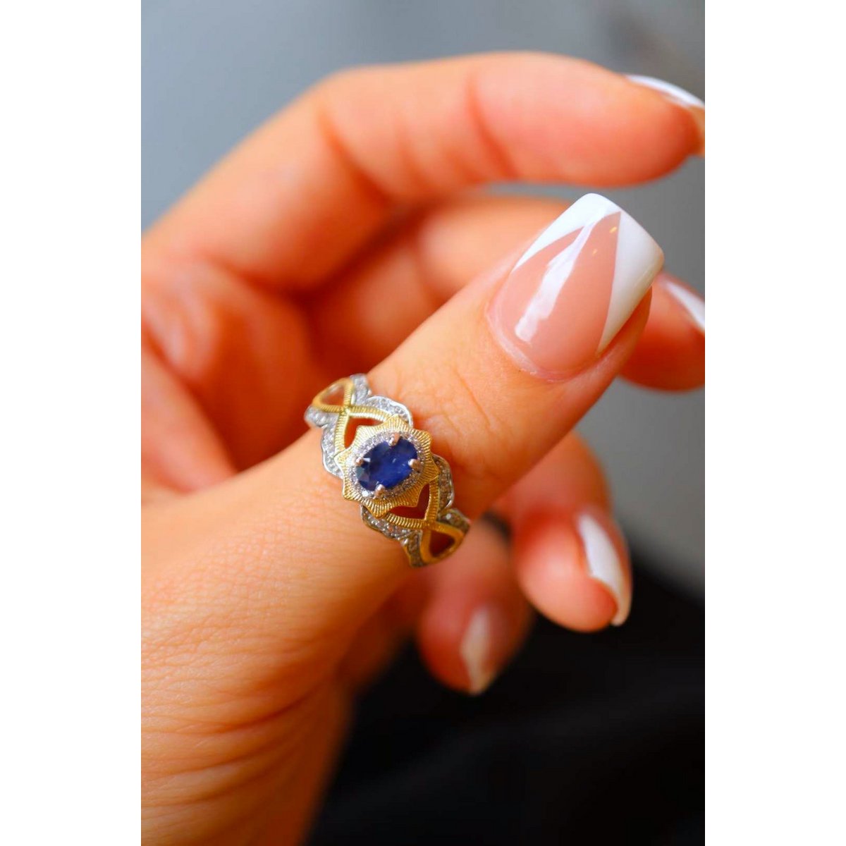 Sapphire Crown - Gouden vermeil fancy Sapphire ring met koninklijk frame - verstelbaar - Echte saffier edelstenen