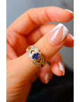 Sapphire Crown - Bague saphir fantaisie vermeil or avec cadre royal - réglable - Véritables pierres précieuses saphir