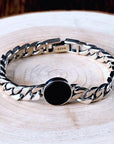 Bracelet chaîne cubaine en argent massif - onyx noir