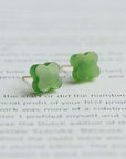 Natural Hetian jade lucky clover ear studs-18K gold