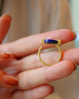 Goud vermeil minimalistische ronde edelsteen ring - verstelbaar - Lapis Lazuli