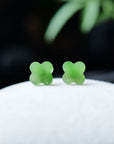 Natural Hetian jade lucky clover ear studs-18K gold