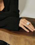 Minimalistische stoere look-ring-Tijgeroogsteen en witte jade