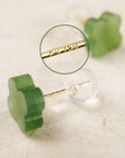 Natural Hetian jade lucky clover ear studs-18K gold