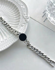 Bracelet chaîne cubaine en argent massif - onyx noir