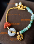 Natural Jade and Southern Red Agate Goodluck Bracelet - Gold vermeil - AAAA Quality