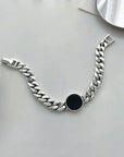 Bracelet chaîne cubaine en argent massif - onyx noir