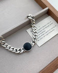 Bracelet chaîne cubaine en argent massif - onyx noir