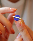 Goud vermeil minimalistische ronde edelsteen ring - verstelbaar - Lapis Lazuli