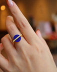 Goud vermeil minimalistische ronde edelsteen ring - verstelbaar - Lapis Lazuli