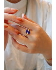 Goud vermeil minimalistische ronde edelsteen ring - verstelbaar - Lapis Lazuli