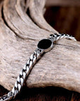 Bracelet chaîne cubaine en argent massif - onyx noir