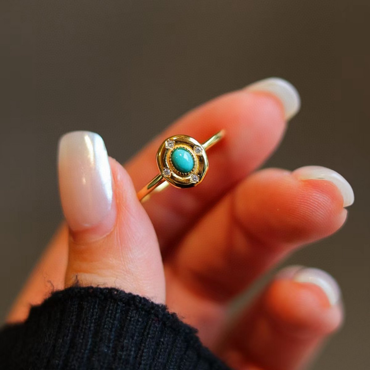 Moderne vintage turquoise stenen ovale ring-verstelbaar