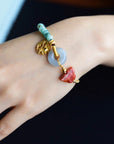 Natural Jade and Southern Red Agate Goodluck Bracelet - Gold vermeil - AAAA Quality