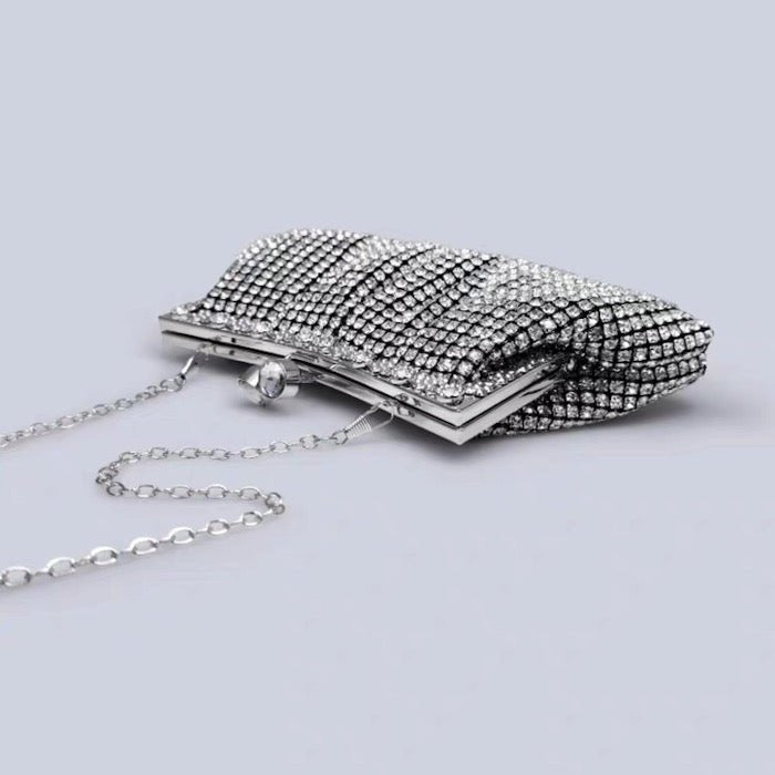 Luxe clutch met diamantlook, goud en zilver