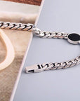 Bracelet chaîne cubaine en argent massif - onyx noir