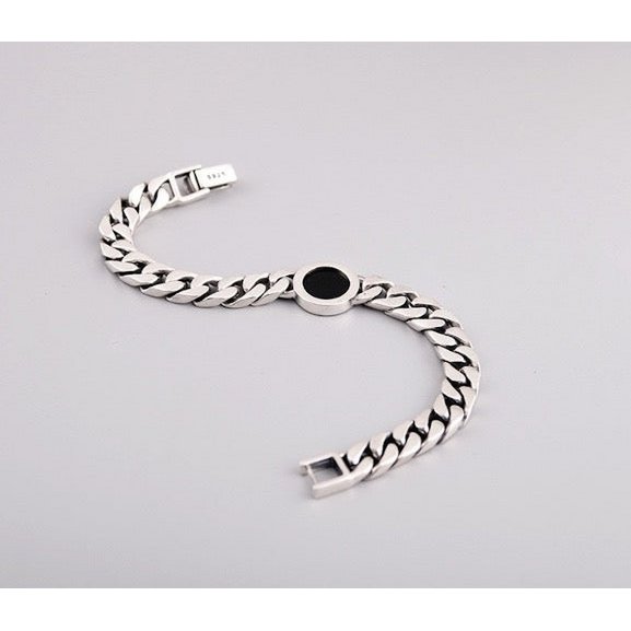 Bracelet chaîne cubaine en argent massif - onyx noir