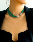 Gevlochten choker met kattenoogstenen - Camille-sluiting