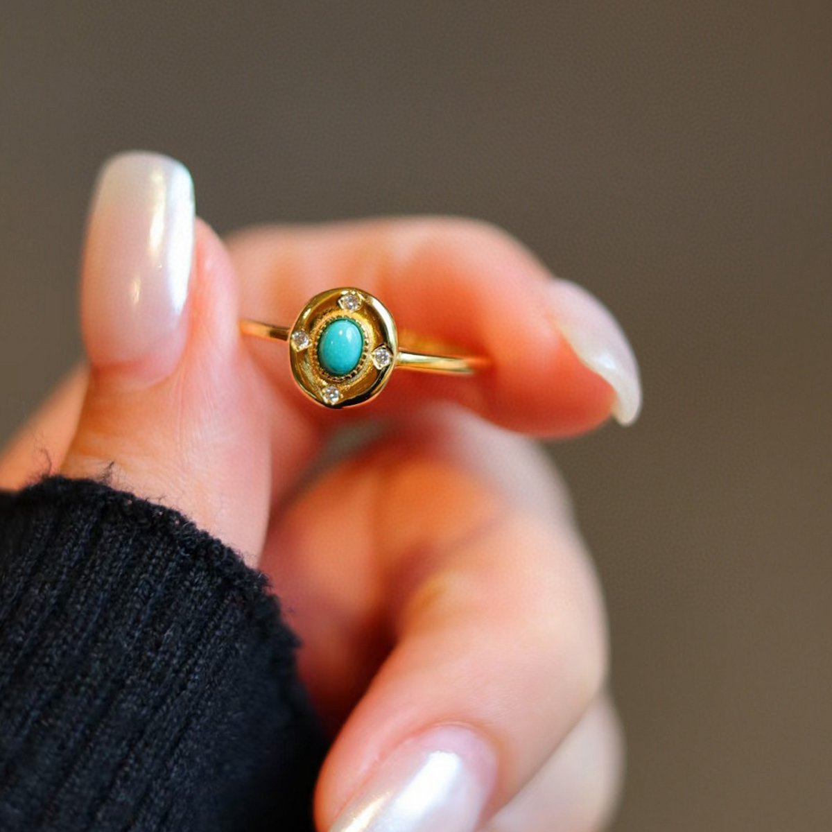 Moderne vintage turquoise stenen ovale ring-verstelbaar