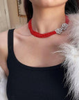 Gevlochten choker met kattenoogstenen - Camille-sluiting